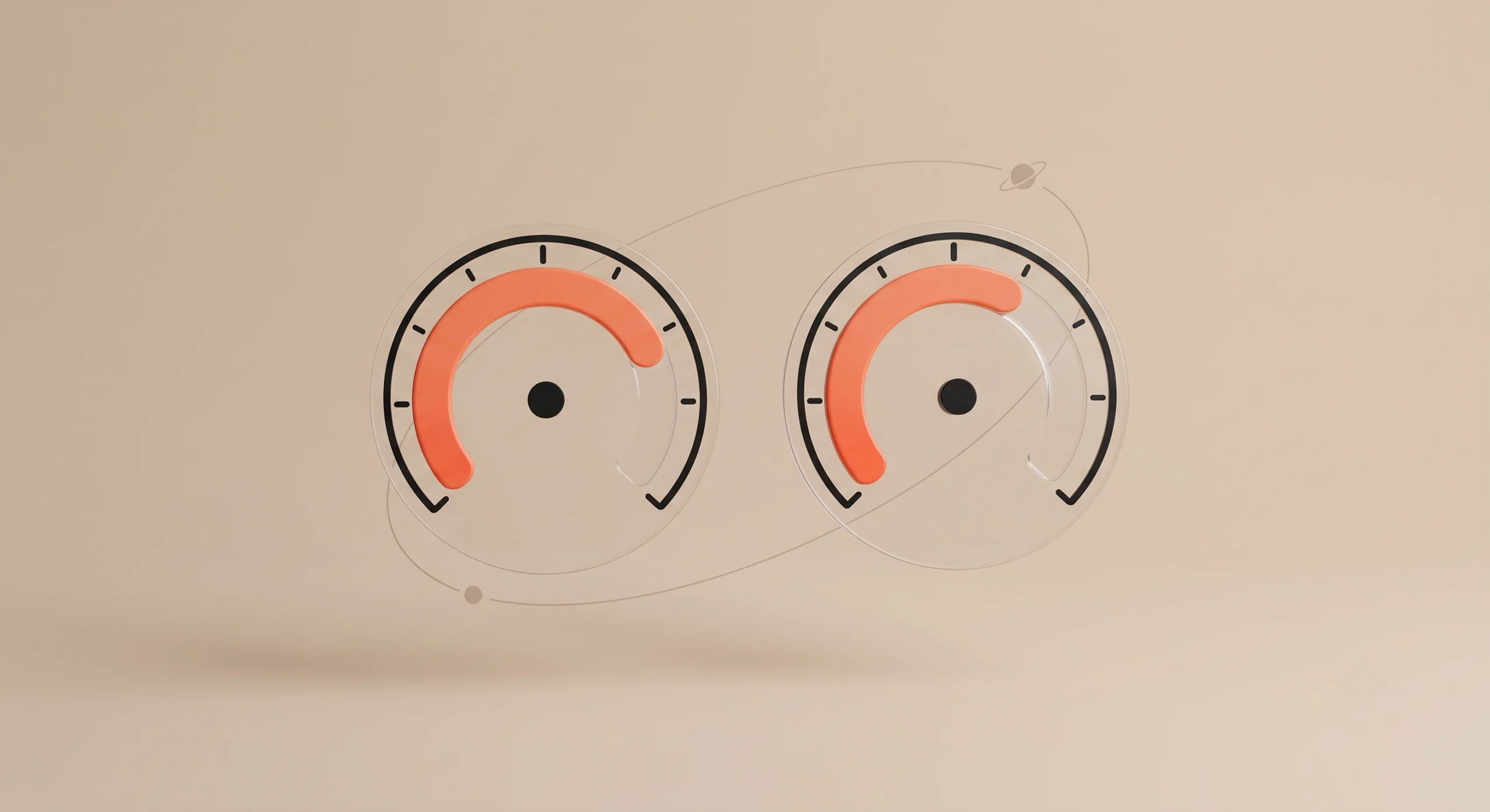 Two gauge dials side by side filled to different levels, illustrating Domain Authority versus Domain Rating